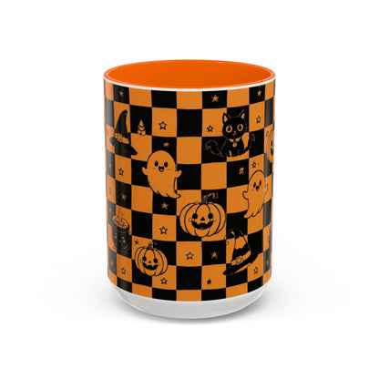 Orange Halloween Checkerboard Coffee Mug