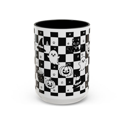 Black & White Halloween Checkerboard Coffee Mug