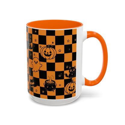 Orange Halloween Checkerboard Coffee Mug