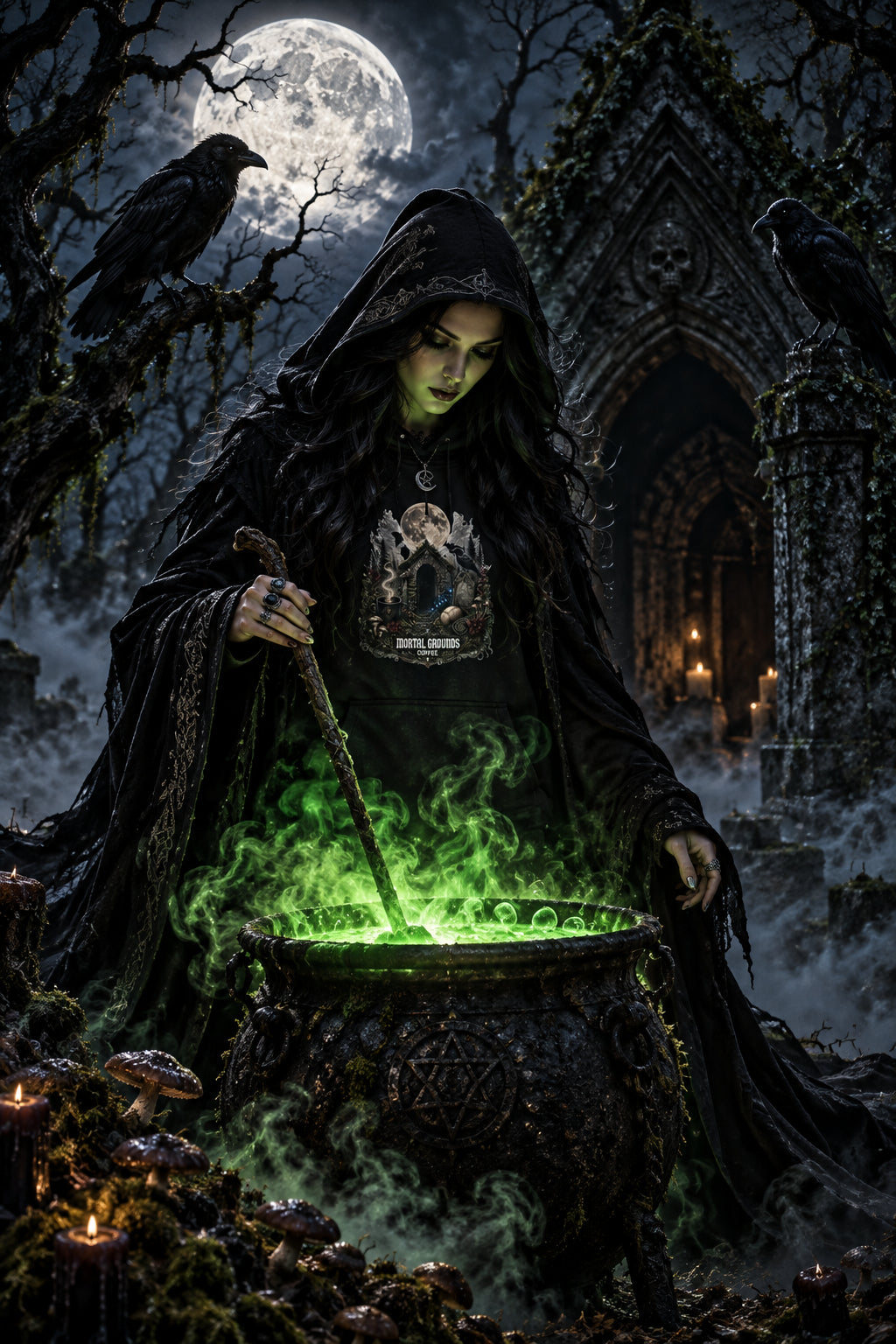 Moonlit Crypt Hoodie — 'Decadent Brews' Gothic Cabin Pullover