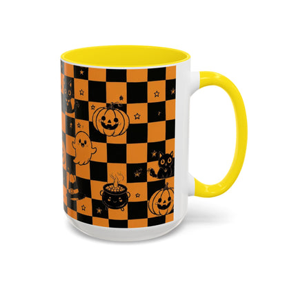 Orange Halloween Checkerboard Coffee Mug