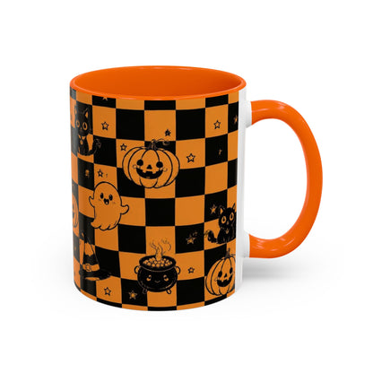 Orange Halloween Checkerboard Coffee Mug